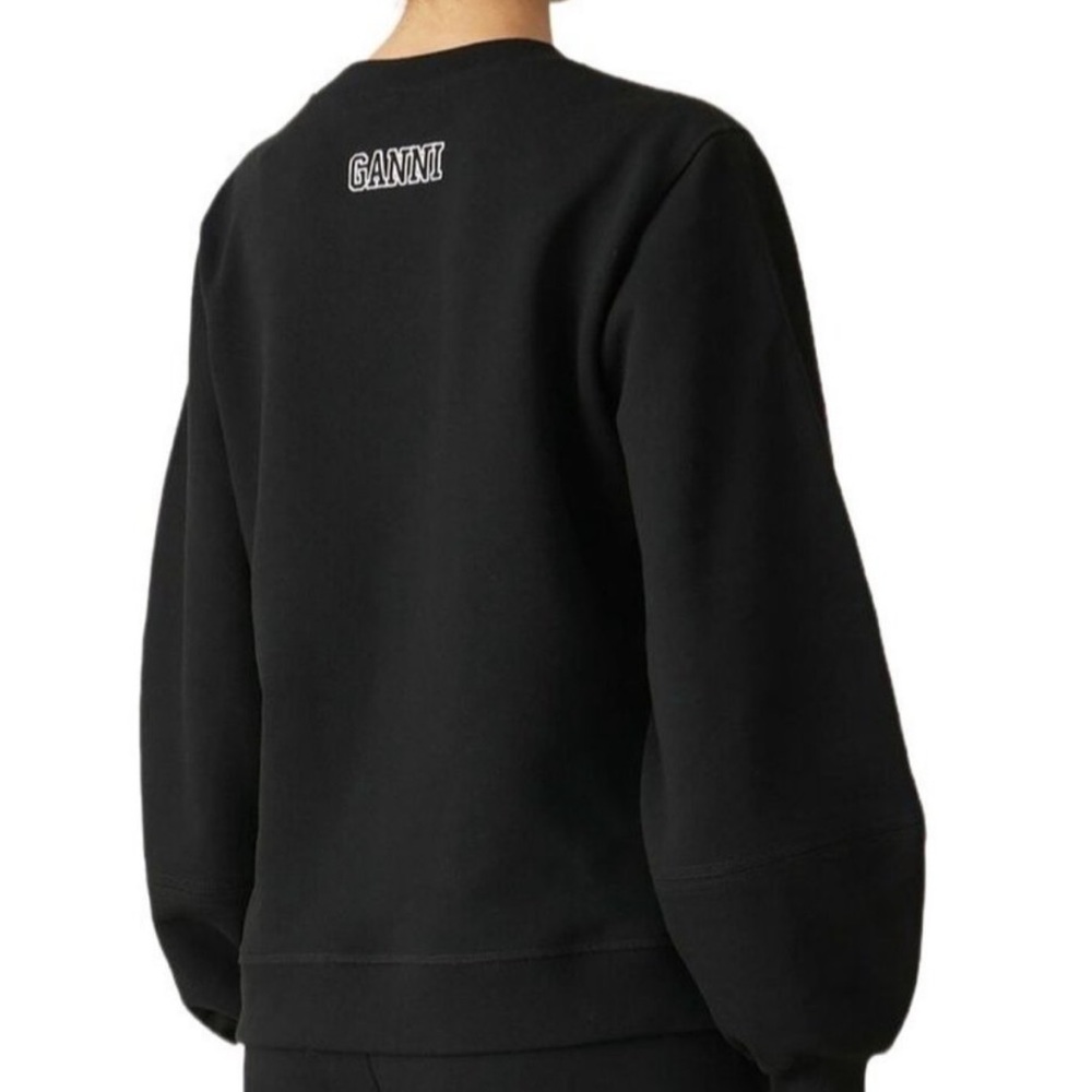 Ganni Software Isoli Pullover Crewneck Sweatshirt Black Embroidered Logo Women's